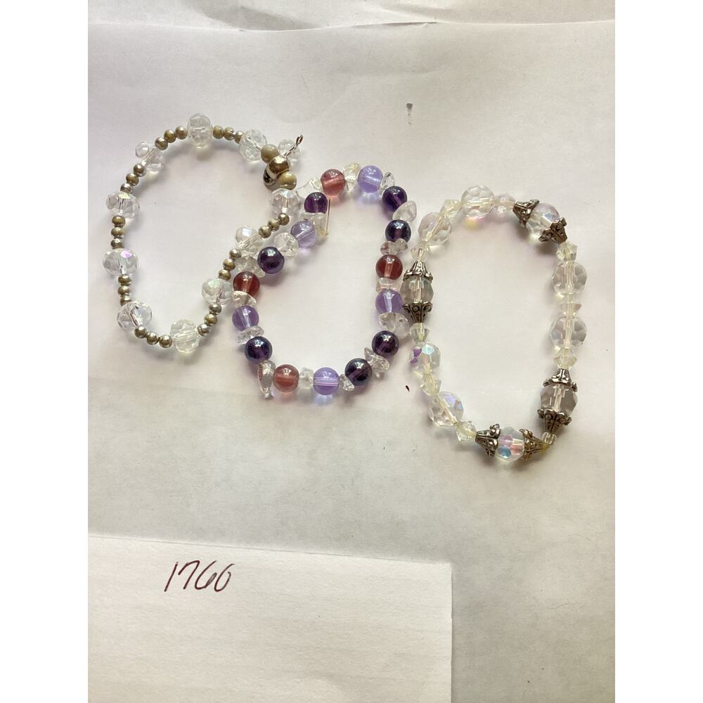 1760 (3) Stackable Bracelets Purples Clear Crysta… - image 1